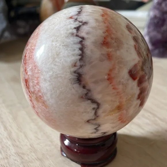 Beautiful XL Pork Stone Sphere- Dali Jasper- Banded Calcite